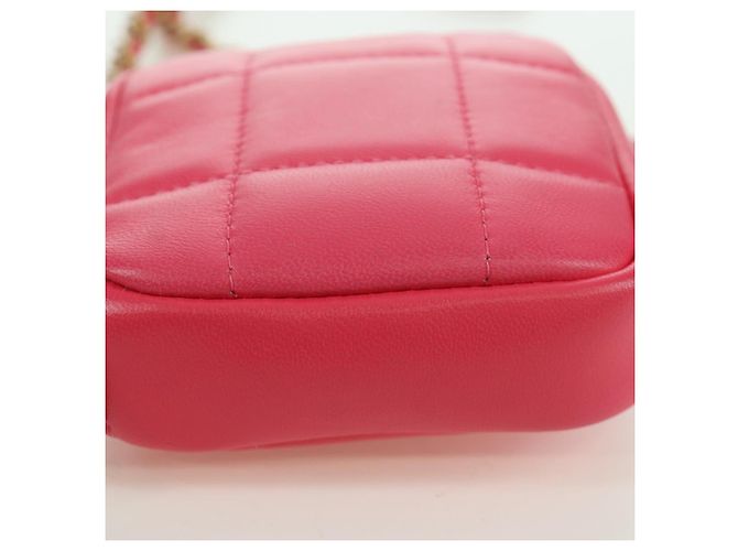 CHANEL Pochette a Spalla Choco Bar con Catena in Pelle di Agnello Rosa Oro CC Auth LNZ440SAM D'oro - vista 17