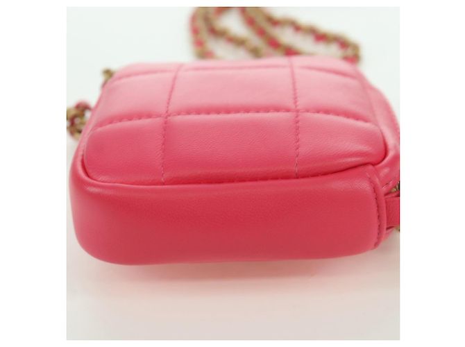 CHANEL Pochette a Spalla Choco Bar con Catena in Pelle di Agnello Rosa Oro CC Auth LNZ440SAM D'oro - vista 18