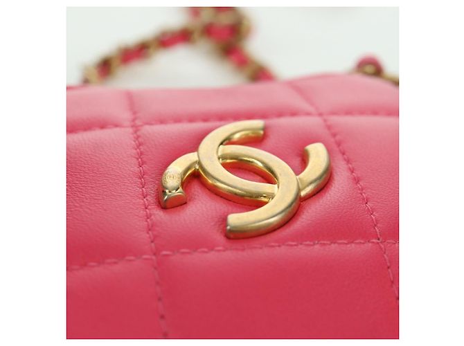 CHANEL Pochette a Spalla Choco Bar con Catena in Pelle di Agnello Rosa Oro CC Auth LNZ440SAM D'oro - vista 19