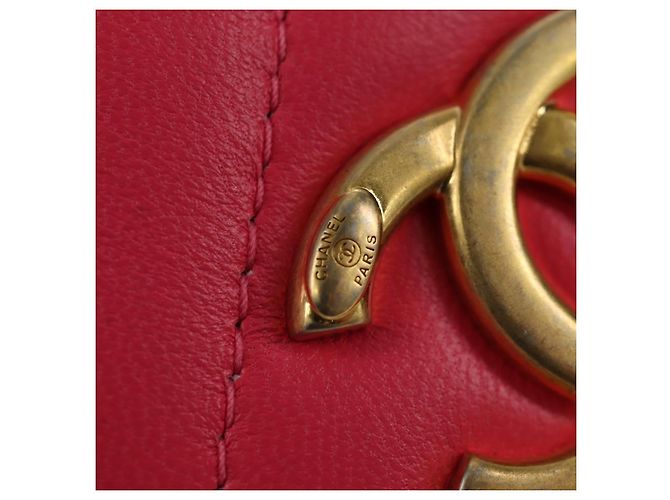 CHANEL Pochette a Spalla Choco Bar con Catena in Pelle di Agnello Rosa Oro CC Auth LNZ440SAM D'oro - vista 20