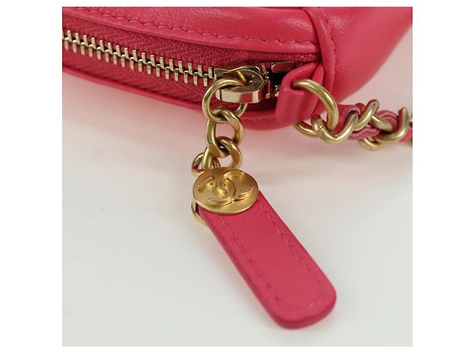 CHANEL Pochette a Spalla Choco Bar con Catena in Pelle di Agnello Rosa Oro CC Auth LNZ440SAM D'oro - vista 21