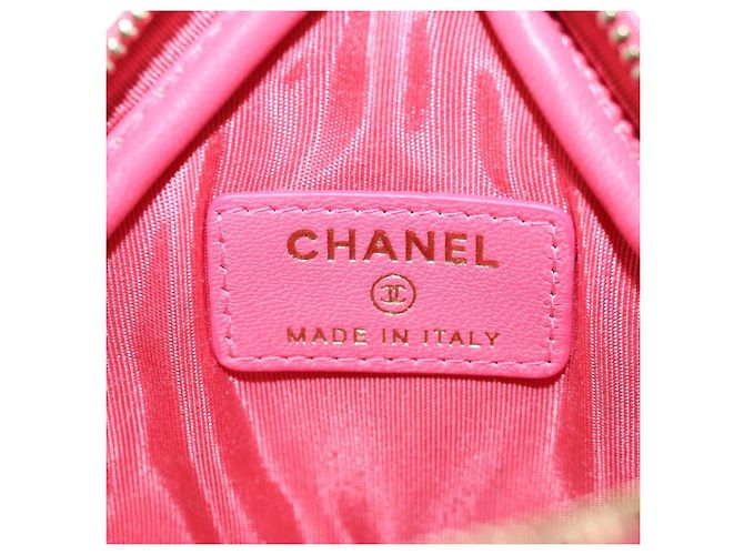 CHANEL Pochette a Spalla Choco Bar con Catena in Pelle di Agnello Rosa Oro CC Auth LNZ440SAM D'oro - vista 22