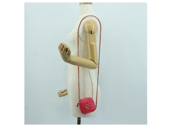 CHANEL Pochette a Spalla Choco Bar con Catena in Pelle di Agnello Rosa Oro CC Auth LNZ440SAM D'oro - vista 25