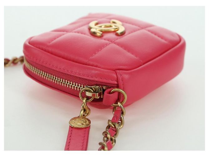 CHANEL Pochette a Spalla Choco Bar con Catena in Pelle di Agnello Rosa Oro CC Auth LNZ440SAM D'oro - vista 3