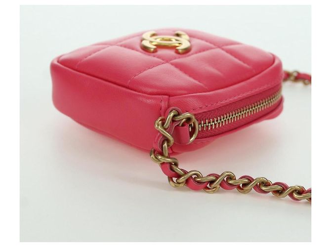 CHANEL Pochette a Spalla Choco Bar con Catena in Pelle di Agnello Rosa Oro CC Auth LNZ440SAM D'oro - vista 4