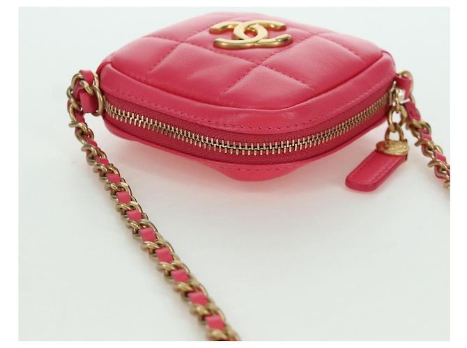 CHANEL Pochette a Spalla Choco Bar con Catena in Pelle di Agnello Rosa Oro CC Auth LNZ440SAM D'oro - vista 6