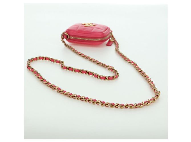 CHANEL Pochette a Spalla Choco Bar con Catena in Pelle di Agnello Rosa Oro CC Auth LNZ440SAM D'oro - vista 7