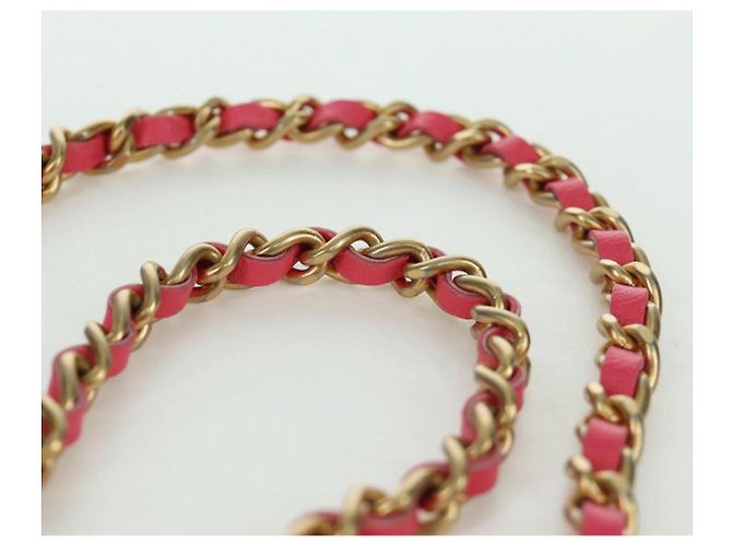 CHANEL Pochette a Spalla Choco Bar con Catena in Pelle di Agnello Rosa Oro CC Auth LNZ440SAM D'oro - vista 8