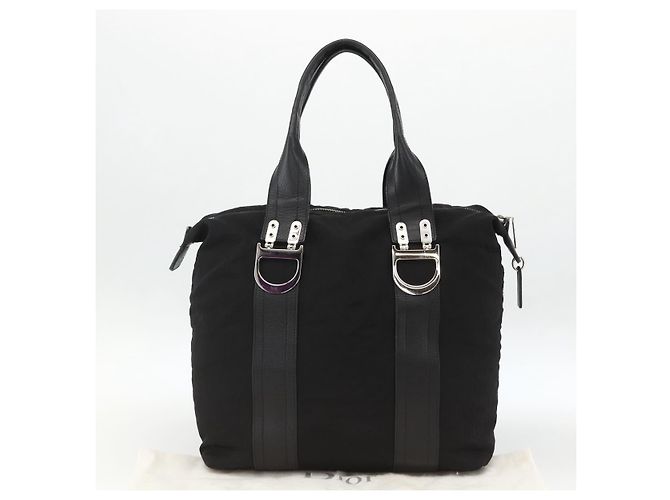 Borsa Tote Christian Dior in nylon nero argento Auth BSZ026V - vista 12