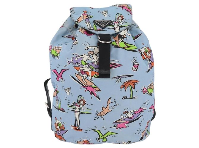 PRADA Backpack Nylon Light Blue Silver Auth LNZ330 Silvery - view 13