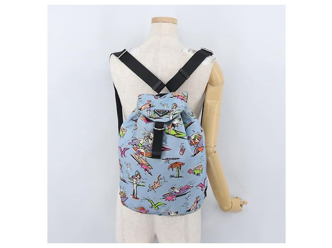 PRADA Backpack Nylon Light Blue Silver Auth LNZ330 Silvery - view 27