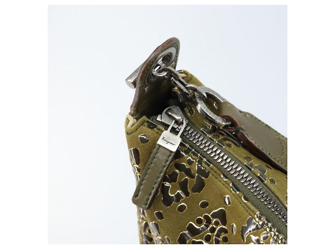Borsa a Spalla Salvatore Ferragamo in Camoscio Khaki Auth 172292 Cachi - vista 17