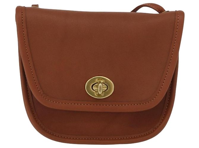 Borsa a spalla in pelle marrone con chiusura Turn Lock Coach, oro, Auth mr1507 D'oro - vista 13