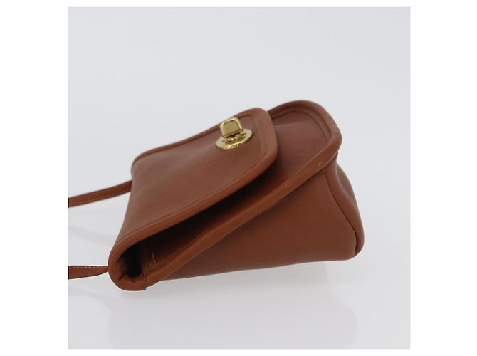 Borsa a spalla in pelle marrone con chiusura Turn Lock Coach, oro, Auth mr1507 D'oro - vista 4