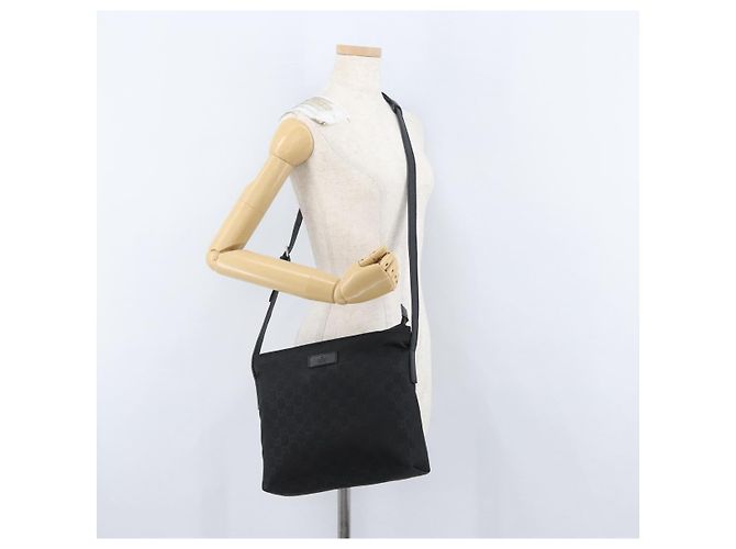 Sac à bandoulière GG en toile Gucci Nylon Noir Argent 314529 Auth gh1748 Argenté - vue 23