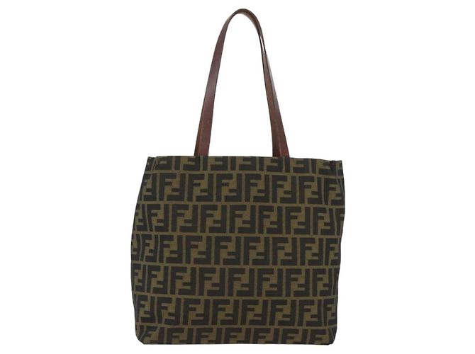 FENDI Zucca Canvas Handtasche Schwarz Braun Auth 173796 - Ansicht 13