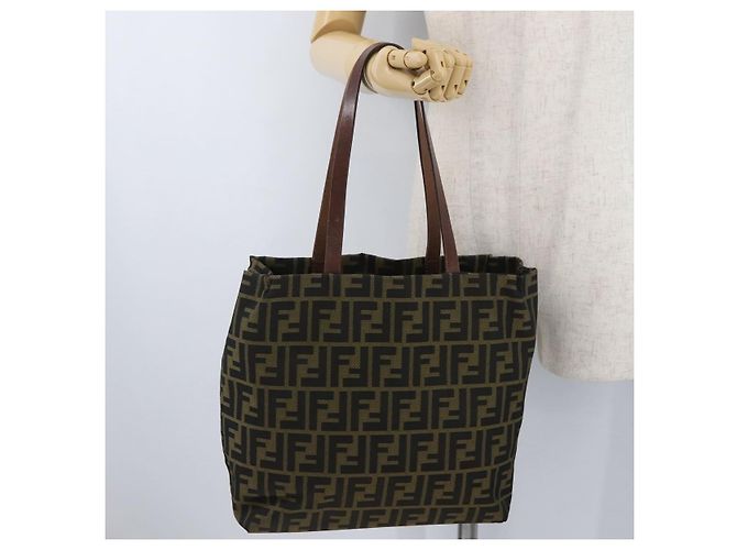 FENDI Zucca Canvas Handtasche Schwarz Braun Auth 173796 - Ansicht 22