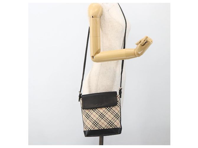 Borsa a Spalla Nova Check Burberry in Tela Beige Nera Argento Autentica 174064 Nero - vista 22