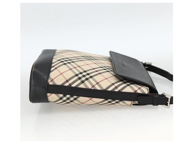 Borsa a Spalla Nova Check Burberry in Tela Beige Nera Argento Autentica 174064 Nero - vista 4