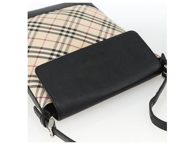 Borsa a Spalla Nova Check Burberry in Tela Beige Nera Argento Autentica 174064 Nero - vista 6