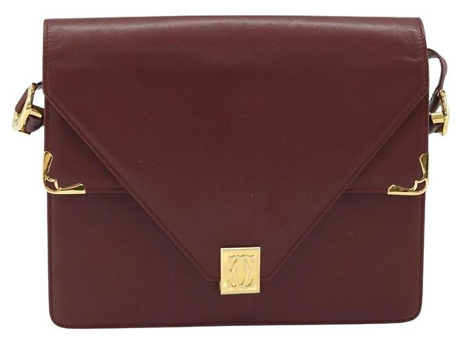 Cartier Borsa a spalla Must Line in pelle Bordeaux oro Auth BA11108 D'oro Bordò - vista 13