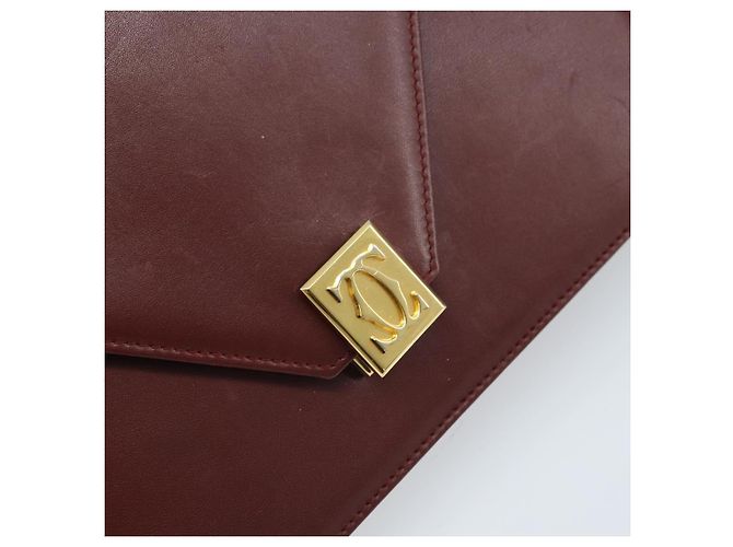 Cartier Borsa a spalla Must Line in pelle Bordeaux oro Auth BA11108 D'oro Bordò - vista 17