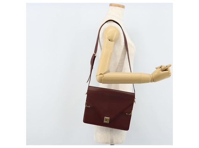 Cartier Borsa a spalla Must Line in pelle Bordeaux oro Auth BA11108 D'oro Bordò - vista 23