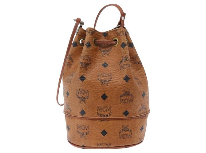 Borsa a Spalla MCM Vicetos Logogram in Pelle PVC Marrone Oro Auth BA11006 D'oro - vista 2