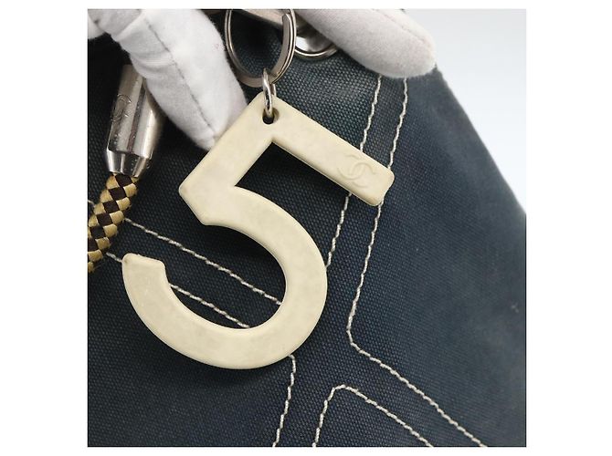 Borsa Tote CHANEL in tela blu navy con CC argento Auth bs33826 - vista 10