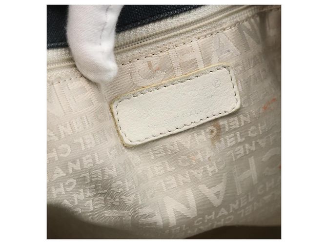 Borsa Tote CHANEL in tela blu navy con CC argento Auth bs33826 - vista 11
