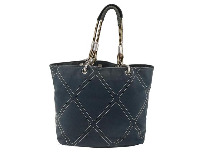 Borsa Tote CHANEL in tela blu navy con CC argento Auth bs33826 - vista 2