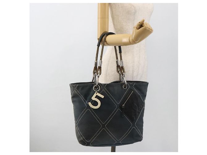 Borsa Tote CHANEL in tela blu navy con CC argento Auth bs33826 - vista 22
