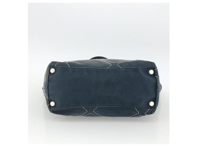Borsa Tote CHANEL in tela blu navy con CC argento Auth bs33826 - vista 5