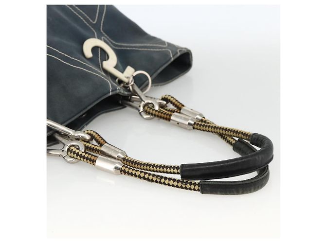 Borsa Tote CHANEL in tela blu navy con CC argento Auth bs33826 - vista 7