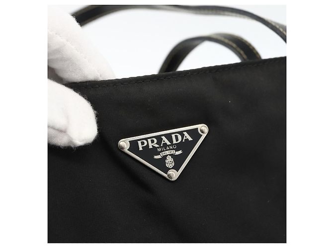 PRADA Borsa a mano in nylon nero argento Auth ka2874 - vista 17