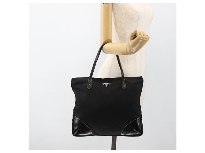 PRADA Borsa a mano in nylon nero argento Auth ka2874 - vista 22