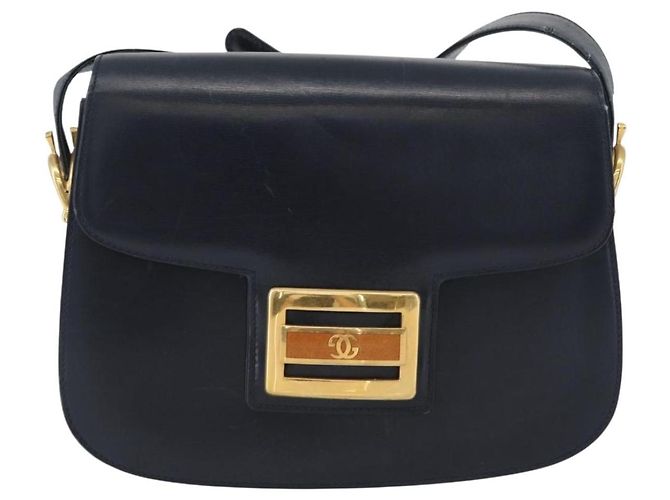 Gucci Borsa a Spalla in Pelle Blu Navy Oro Auth 169677 D'oro - vista 13