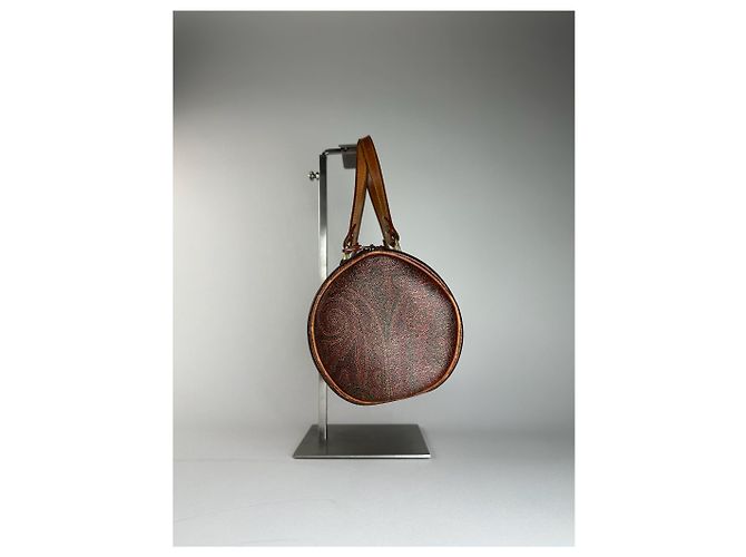 Vintage Etro Paisley Monogram Leder Bowlingtasche Orange - Ansicht 10