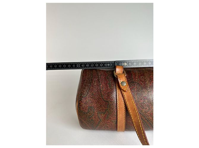 Vintage Etro Paisley Monogram Leder Bowlingtasche Orange - Ansicht 11