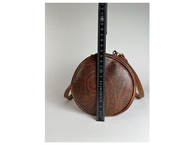 Vintage Etro Paisley Monogram Leder Bowlingtasche Orange - Ansicht 12