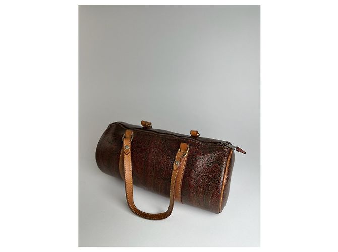 Vintage Etro Paisley Monogram Leder Bowlingtasche Orange - Ansicht 13