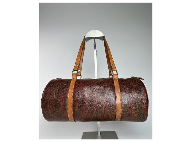 Vintage Etro Paisley Monogram Leder Bowlingtasche Orange - Ansicht 6