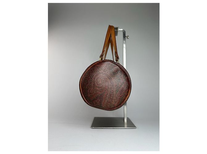 Vintage Etro Paisley Monogram Leder Bowlingtasche Orange - Ansicht 7