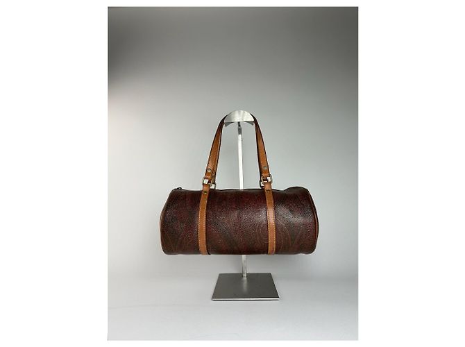 Vintage Etro Paisley Monogram Leder Bowlingtasche Orange - Ansicht 9