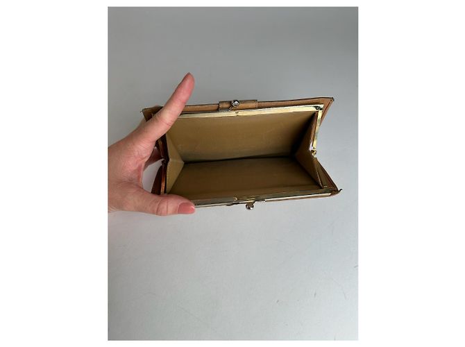 Céline Vintage Celine Paris Triomphe Monogram Leather Wallet Beige Brown - view 3