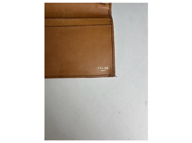 Céline Vintage Celine Paris Triomphe Monogram Leather Wallet Beige Brown - view 4