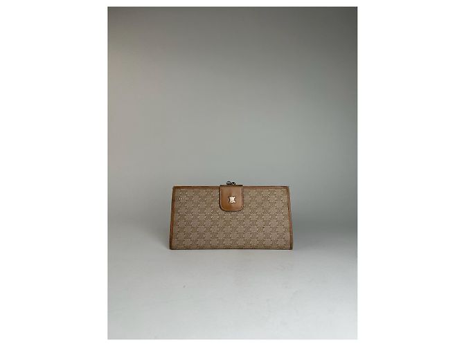 Céline Vintage Celine Paris Triomphe Monogram Leather Wallet Beige Brown - view 5