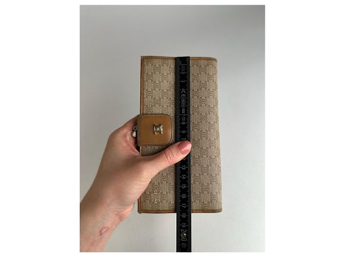 Céline Vintage Celine Paris Triomphe Monogram Leather Wallet Beige Brown - view 8