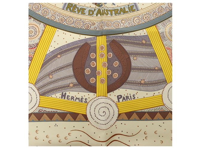 Foulard in seta Hermès Carré 90 "REVE D’AUSTRALIE" in Beige - vista 8