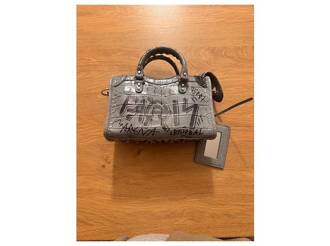 City Bolsa de mão Balenciaga em couro com efeito crocodilo e grafite Preto Cinza - vista 5